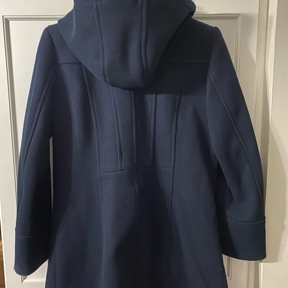 Navy blue wool jacket with zipper and removable hood - Picture 3 of 7